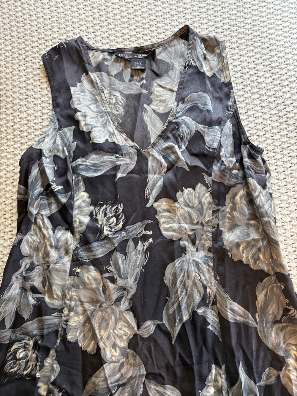 Floral V-Neck Black & Gray A-Line Dress